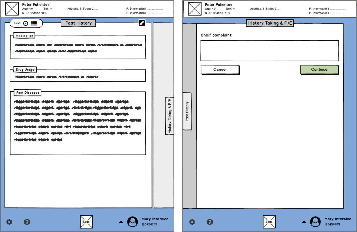 Wireframe: history screens.