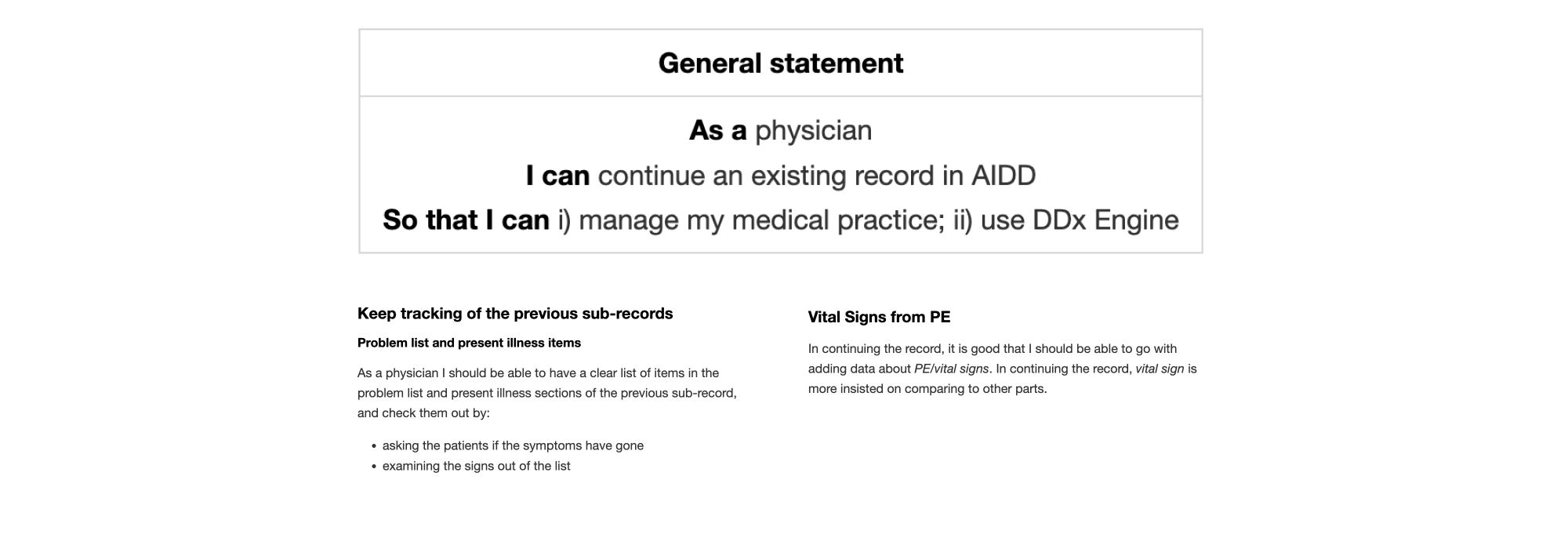 User needs statement.