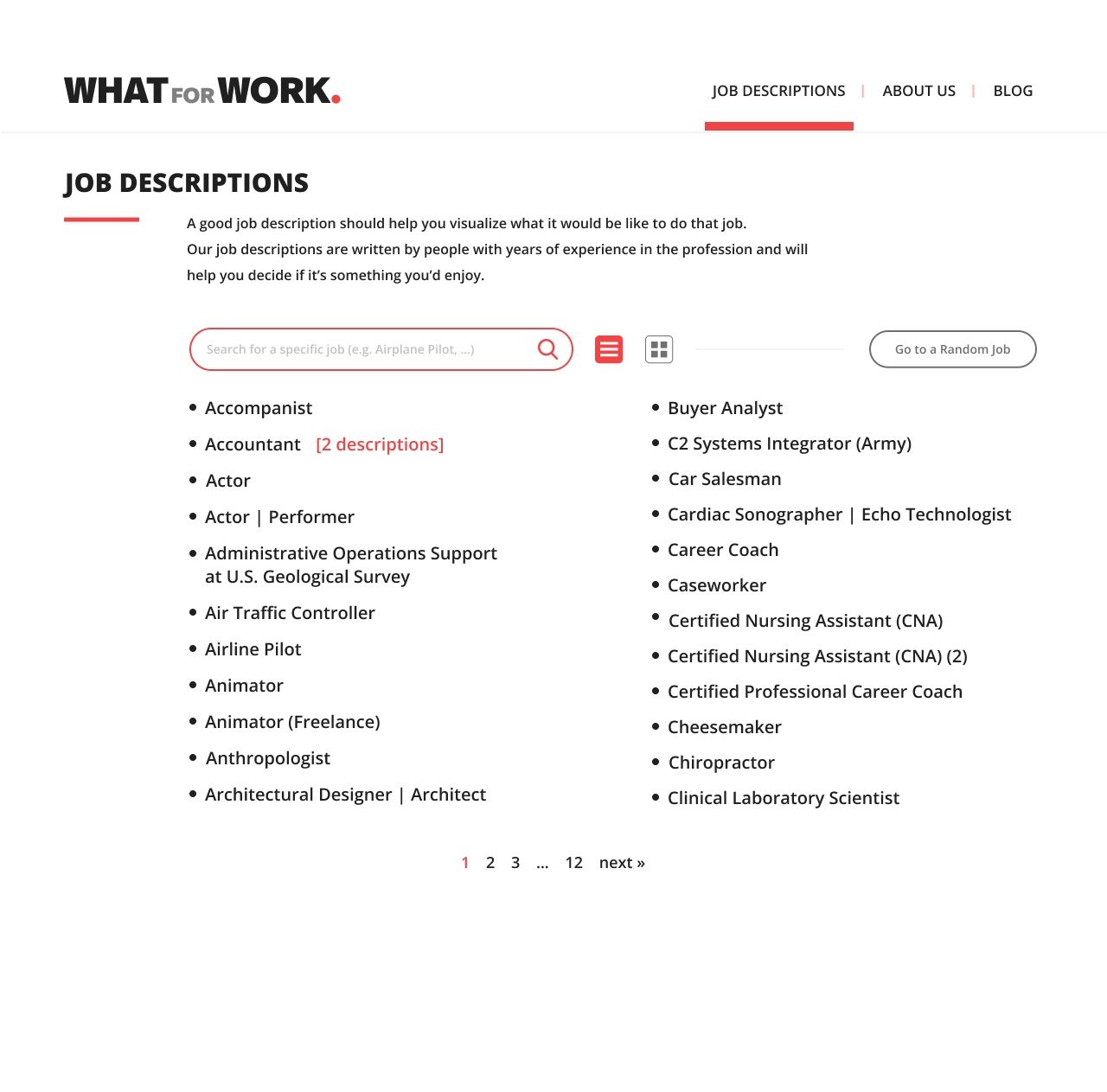 WhatForWork: Job search page.