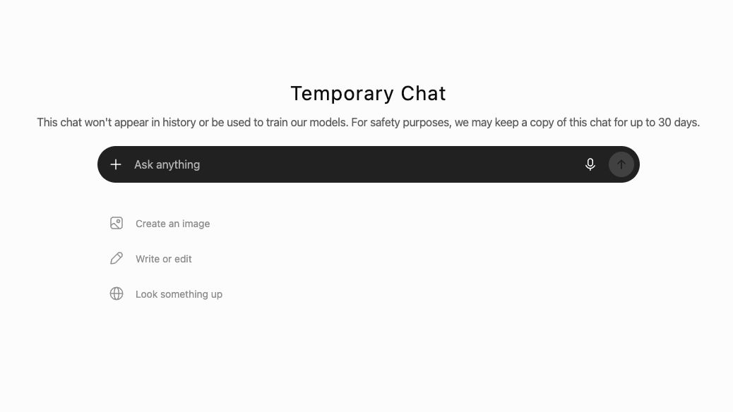 ChatGPT temporary chat screenshot.