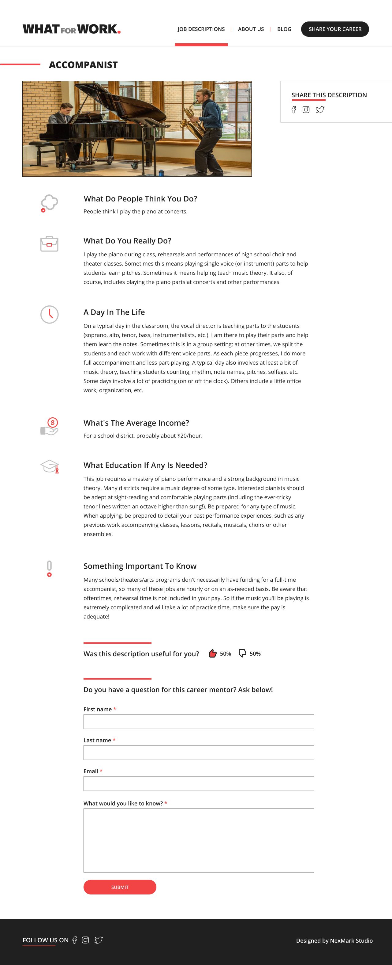 WhatForWork: Job description page.